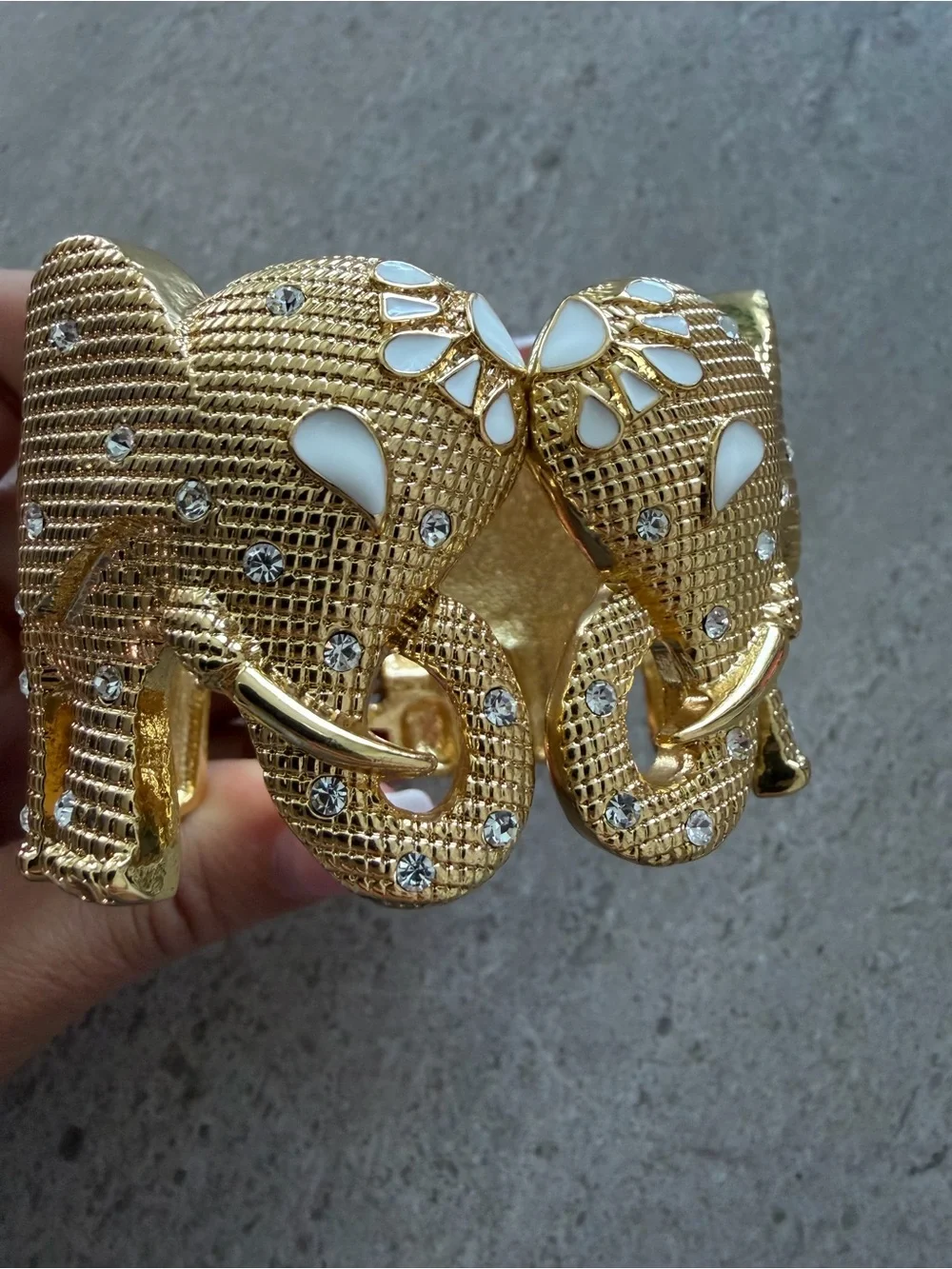 Lilly Pulitzer Gold Elephant Cuff Bracelet with White Enamel Accents